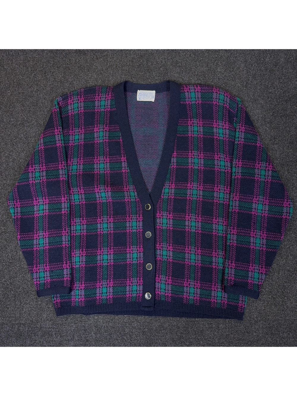 Vintage Pendleton Wool Cardigan Sweater Plaid Purple Women's 2X